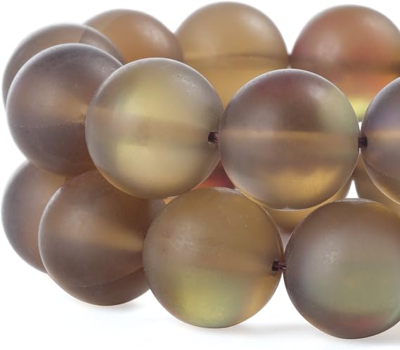 RUBYCA 6mm Round Moonstone Matte Crystal Glass Beads Aura for Jewelry Making Brown, 1 Strand