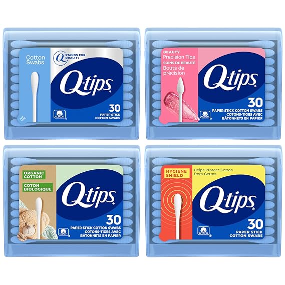 Q-tips Cotton Swabs Purse Pack Bundle (Hygiene Shield, Organic, Precision Tips & Original), Household Essentials, Beauty & Personal Care, 30 Count Each