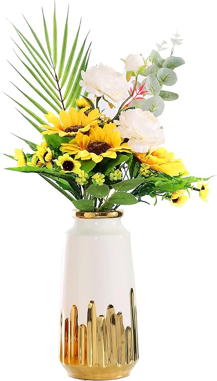 White Ceramic Flower Vase Unique Glossy Vases Wide Mouth Modern Vase Decorative Vase for Home, Wedding, Party, Table Centerpieces Decor
