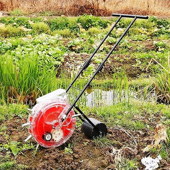 Portable Seeder and Fertilizer Applicator, Manual Spreaders Handheld Seeding Machine, 12-Beak Precision Manual Seeder, Peanut Corn Bean Planter Push Seeder