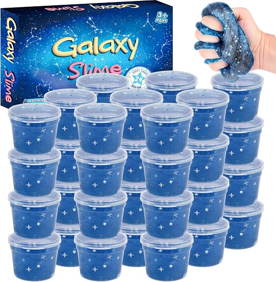 24 Pack Gray-Blue Galaxy Slime Cups, Star Glitter Party Favors for Kids