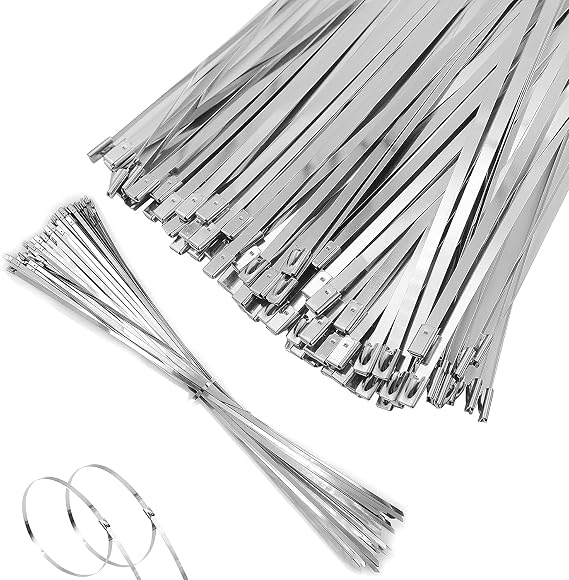 100 Pcs 20 Inch Metal Zip Tie Heavy Duty, Stainless Steel | Adjustable,Cable Tie with 200 Lbs Tensile Strength for Machinery,Vehicles,Farms,Cables,Pipesas,Fence