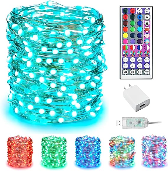 Minetom Upgraded 33ft Color Changing Fairy String Lights with Remote and Adapter for Bedrooom Holiday Decor, 24 Colors, 100 LED
