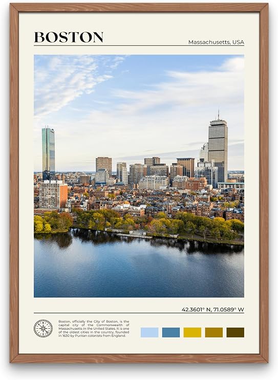 StudioUBILA Boston Wall Art Poster, Decorative Cityscape Landscape Art Prints, Home Decor Wall Art Print for Bedroom Living Room Kitchen Decorations, Unframed