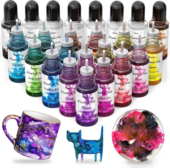 CHEAPART Alcohol Ink Set 24 Vibrant Colors(Each 0.35oz), Paint Resin Dye