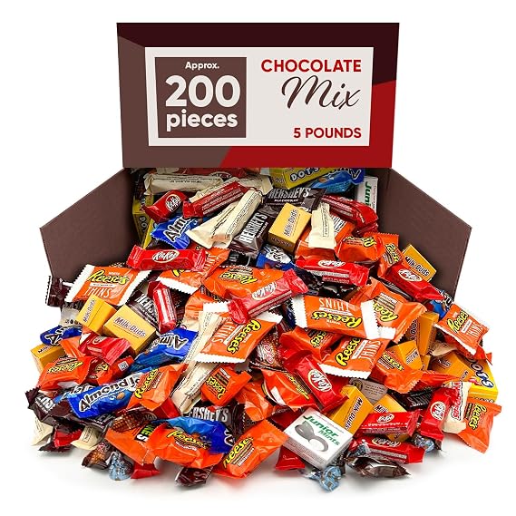 Valentines Chocolate Candy Mix Bulk Gift Basket - Chocolate Candy Variety Pack - 5LB Approx 200 Count - Valentine Candy Bulk Individually Wrapped
