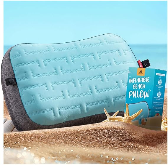 Hikenture Inflatable Beach Pillow with Built-in Sandbag, Removable Cover | Washable Air Pillow, Compact Portable Design for Sand, Pool, Lounging and Camping