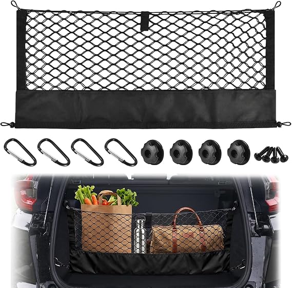 51 x 18 Inches Stretchable Envelope Cargo Storage Net with Hook for SUVs Pickup Truck (M 35''x16'')