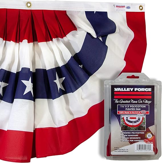 Valley Forge American Fan Flag 1.5' x 3' Polycotton Sentinel 100% Made in U.S.A. Stars and Stripes Bunting Canvas Header Brass Grommets Model PMF