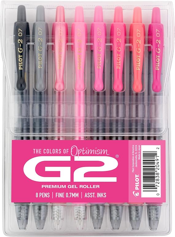 PILOT G2 Premium Gel Roller Pens, G2 Boost Pink, Fine Point 0.7mm, 8-Pack