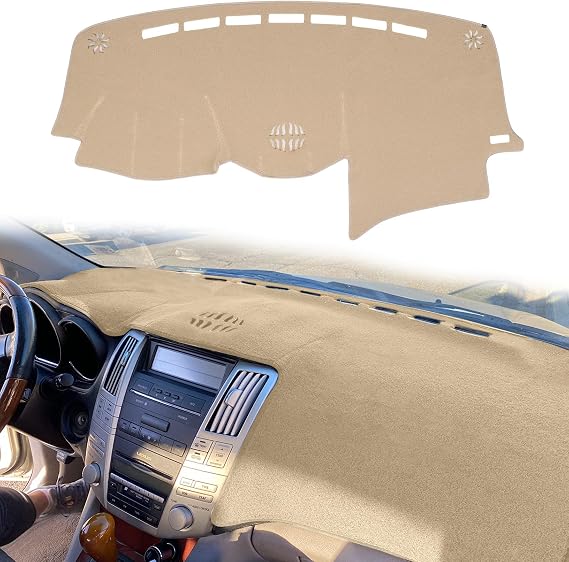Dash Cover Custom Fit for 2004-2006 Lexus RX330,2007-2009 RX350, 2006-2008 RX400h,Dashboard Cover Mat Pad with Center Speaker Holes(Beige) | Beige Dashboard Cover Mat Pad with Center Speaker Holes