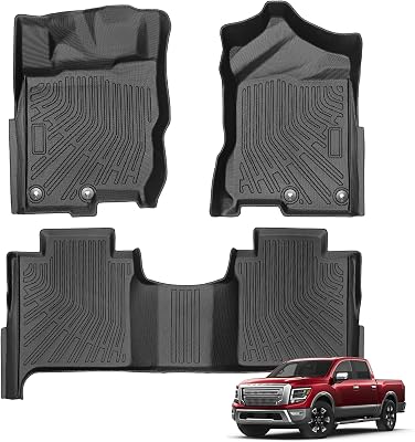 Floor Mats for 2017-2024 Nissan Titan | 2016-2024 Titan XD Crew Cab Not Fit King Cab with Rear Under Seat Organizer, All Weather Non-Slip Waterproof TPE Rubber Floor Liners | Front & Rear Set
