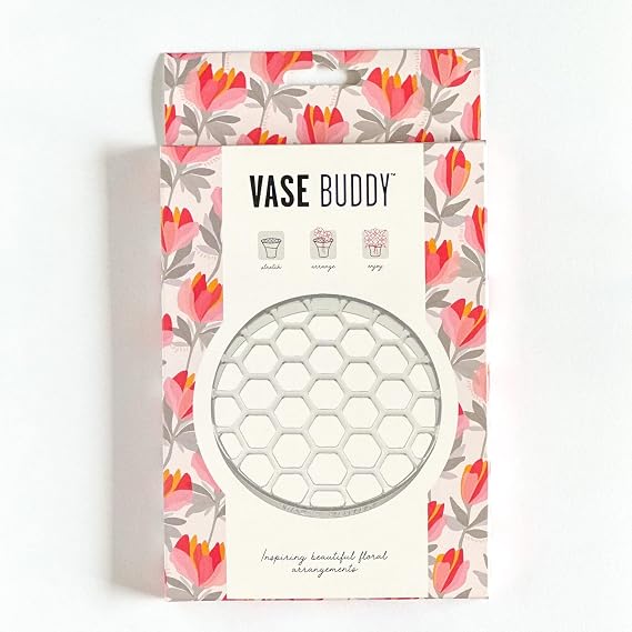 Vase Buddy, Reusable Silicone Flower Arranging Grid, Stretches Over The Rim of Vase, Self-Grips to Glass, for Easy Flower Arranging. Fits vase Openings from 5" - 8".