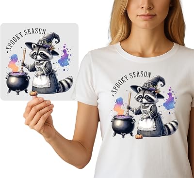 Halloween Raccoon Witch DTF Transfer | Iron-On Graphic for DIY Apparel | Ready-to-Press Heat Press Decal for DIY Crafters
