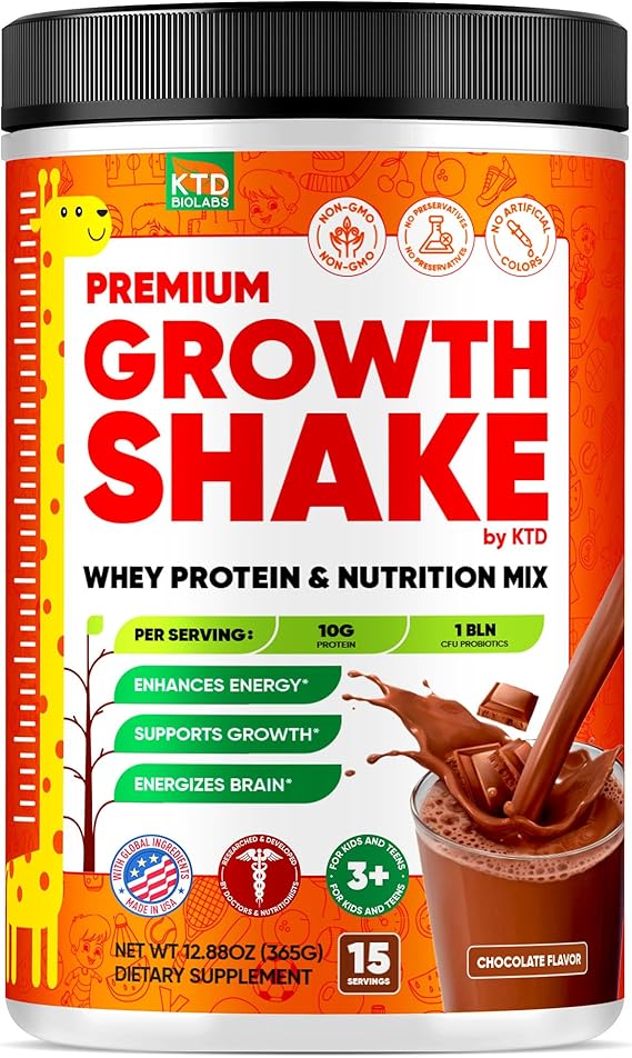 Kids Protein Shake Powder Chocolate Nutrition Drink for Kids & Teens Daily Growth Support with Protein, Vitamins, Minerals & Probiotics Nutritional Supplement 15 Servings