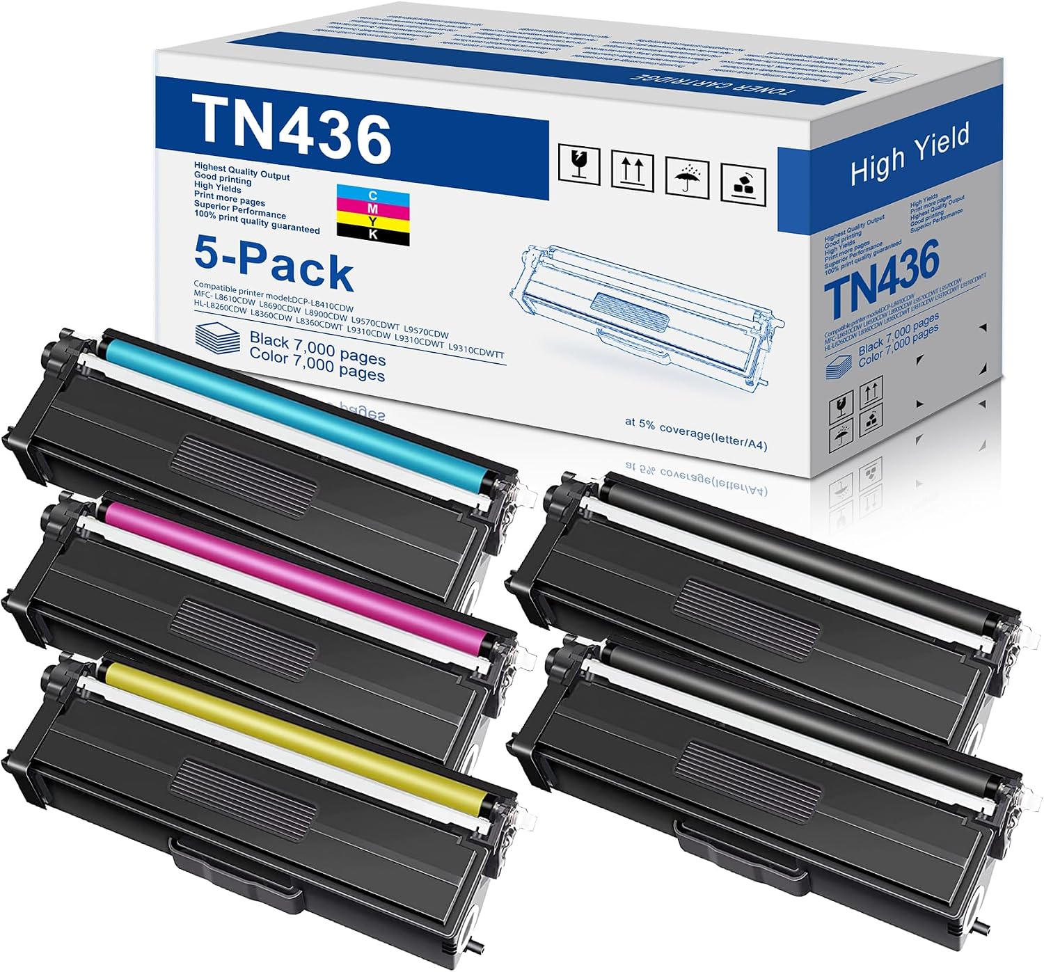 TN436 Toner Cartridge High Yield - TN436BK TN436C TN436M TN436Y Replacement for Brother TN-436 TN 436 Toner HL-L8360CDW MFC-L8610CDW MFC-L8900CDW MFC-L8690CDW Printer Toner 2BK1C1M1Y