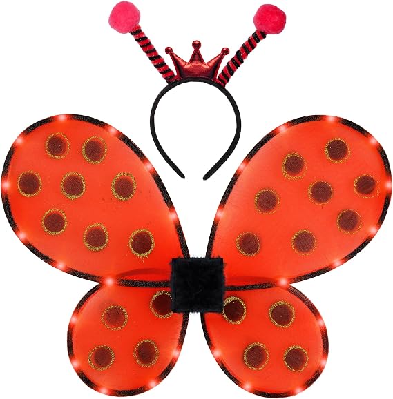 Funcredible Light Up Ladybug Wings & Antenna Headband Adult Insect Costume Accessories Halloween Cosplay Party Set