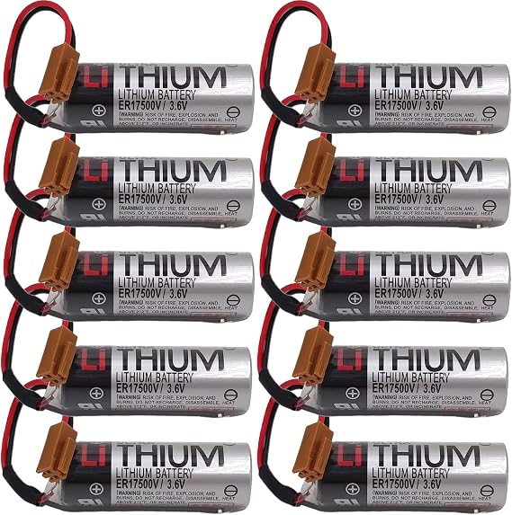 (Pack of 10) ER17500V 3.6V PLC Battery Compatible with Toshiba ER17500V Digital Control Battery with Brown Plug