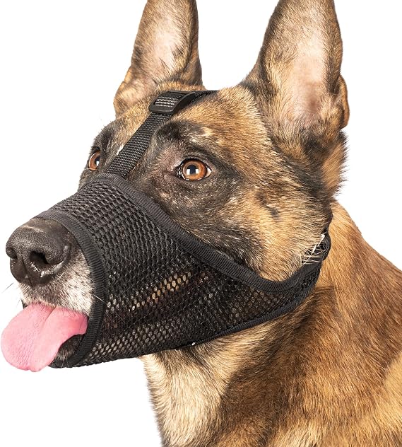 LUCKYPAW Mesh Muzzle for Large Medium Small Dog German Shepherd Labrador | Breathable Mouth Cover to Anti Biting Chewing with Adjustable Head Strap for Vet Visits, Walking, Grooming S