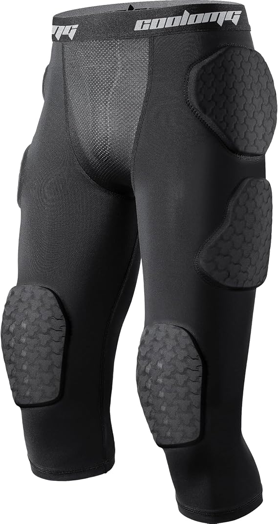 COOLOMG Youth Girdle Football 7-Pad for Knee Thigh Hip Tailbone Protection | Boys Football Padded Compression Girdle Shorts with Knee Pads
