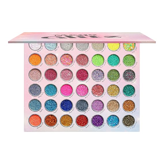 Kara Beauty Mega Glitz Pressed Glitter Palette - 42 Glitter Eyeshadow Shades for Face & Eye Makeup, Fine and Chunky Textures, Makeup Palette, No Glue Needed, Sparkly Makeup Kit for Girls & Kids