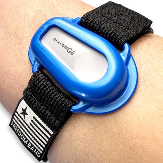 4-18" Inch All-in-One Adjustable & Flexible Band for Dexcom G6 CGM Transmitter Protection Sensor Guard Cover Arm & Leg Band (Diabetic Blue Satin)