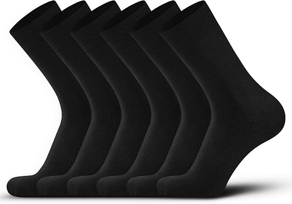 DarkCom Mens Dress Socks, Plain Color Cotton Polyester Socks 6 Pairs | Classic, Reinforced, Comfort, Black, Navy Blue, Grey