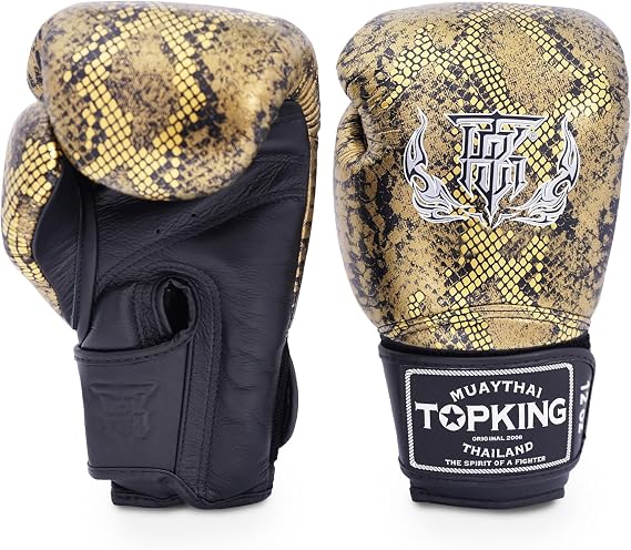 Top King Boxing Muay Thai Training Gloves (Snake - Black/Gold, 8 oz)