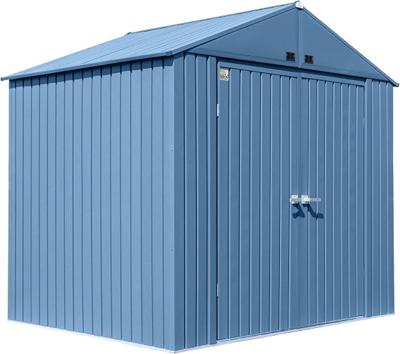 Arrow Shed Elite 8' x 6' Tall Outdoor Steel Storage Shed with High Gable and Lockable Doors Storage Building, Blue Grey