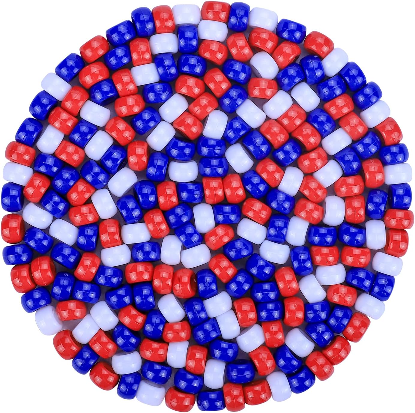 Plastic Pony Beads for Jewelry Making, 1200 Pieces, Multi-Color, 0.35 x 0.22 inch, DIY Craft Beads for Bracelets and Hair Braids RedWhiteBlue