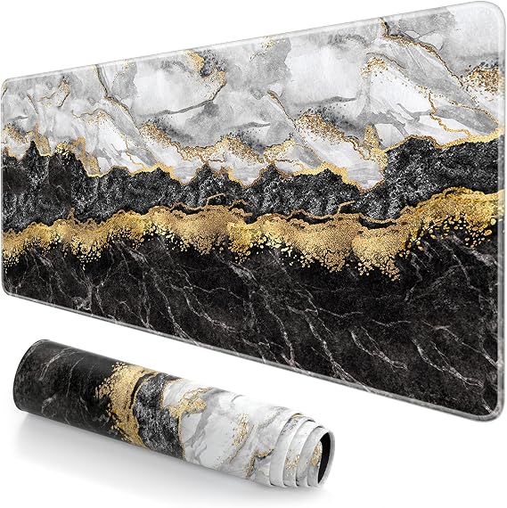 Extended Large Mouse Pad, XXL Gaming Mousepad 31.5 x 15.7 Inch, Big Computer Keyboard Desk Pad, Waterproof Mouse Mat with Stitched Edges and Non-Slip Base for Office Gaming, Black Marble
