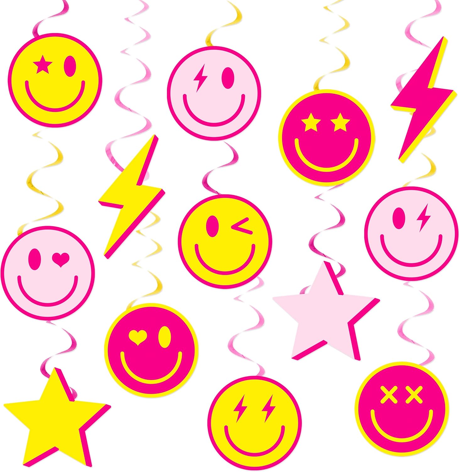 Preppy Party Hanging Swirls Preppy Birthday Party Decoration Smile Face Lightning Star Themed Swirl Ceilings Smile Face Party Hanging Streamers for Preppy Theme Bachelorette Party Supplies