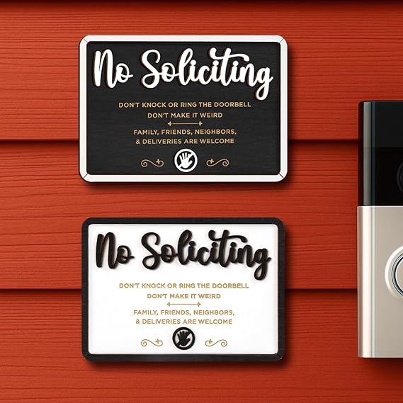 Woodamore Funny No Soliciting Sign For House Door - Small No Soliciting Sign For Front Door Hanging, Do Not Knock Or Ring Doorbell Signs For Home, Wooden No Solicitors Signs For Office Business