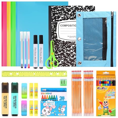 82 Pieces Back to School Supplies Kit for Kids K-12, School Essentials Supplies Set Bulk for Girls, Boys, Teachers. Includes Crayons, Pencils, Folders, Notebooks and Much More for Students All Ages