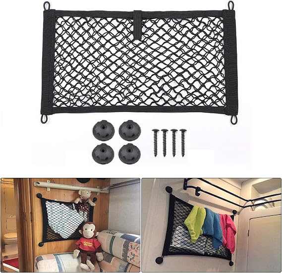 Jutta Car Wall Mount Side Pocket Organizer Storage High Elastic Envelope Net, Caravan RV Truck Van Boot Trunk Cargo Luggage Mesh Cargo Luggage Tidy Net (L - 25x45CM), Black