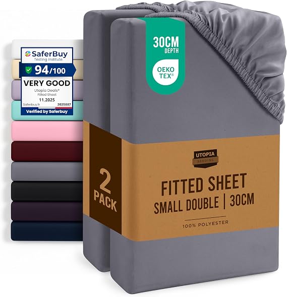 Utopia Bedding Fitted Sheet Small Double (2 Pack), Grey