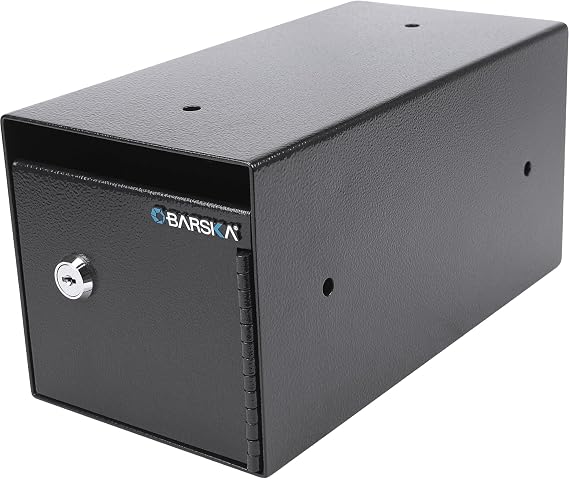 Barska Key Lock Depository Drop Safe Steel Lock Box with Drop Slot, Anti-Fishing Baffle, for Cash, Receipts, Keys & Valuables Ideal for Business & Office Use