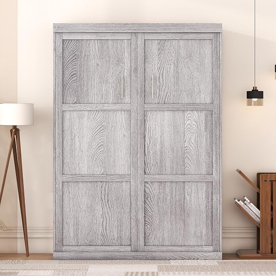 Harper & Bright Designs Full Size Murphy Bed, can be Folded into a Cabinet, Full Murphy Cabinet Bed, Gray