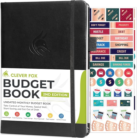 Clever Fox Budget Book 2.0, Financial Planner Monthly Bill Log Black