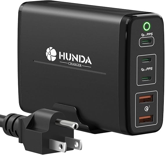 HUNDA 245W USB C Charger GaN Charging Station Desktop 5 Ports PD 140W MacBook Charger Fast Adapter Support PD3.1/PPS 45W /QC5 for MacBook Pro/Air,Dell,HP,Lenovo,Surface,iPhone,iPad,Galaxy etc