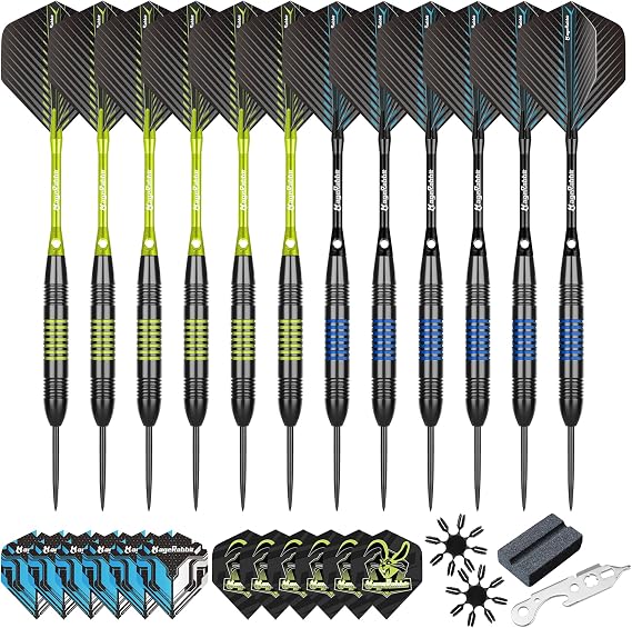 Steel Tip Darts Set, 12Pcs Metal Darts, 23 Grams, Steel Darts, 12pcs dart Shafts, Extra 24pcs Dart Flights, Dart Tools,Dart Accessories, Dart Steel Tip Set