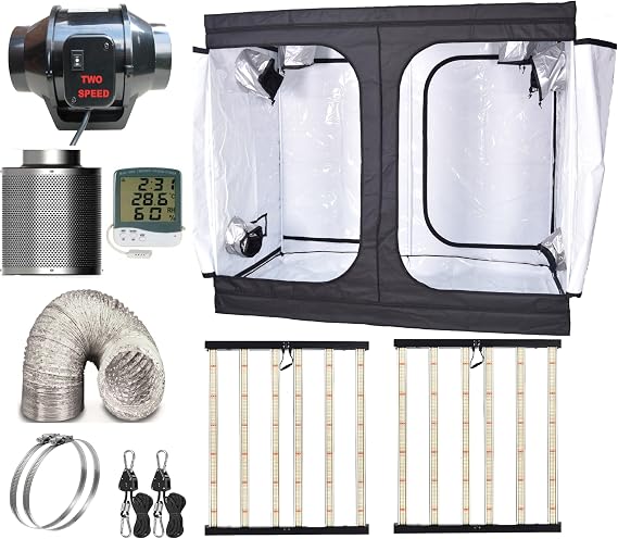 Grow Tent Kit Pro 240 x 120 cm, 2x 720W Full Spectrum Dimmable LED Lights, Fan, Filter, Ducting Complete Grow Kit