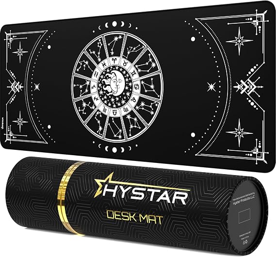 Hystar Extended Gaming Mouse Pad | L 45" x 20" | 5mm Thick, Waterproof Surface, Smooth Polyester Fabric, and Natural Rubber Base | Zodiac (Dark)