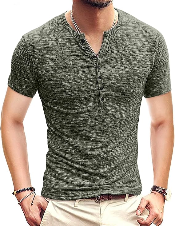 KUYIGO Men Henley Shirts Casual Slim Fit Basic Long Sleeve Fashion T-Shirt