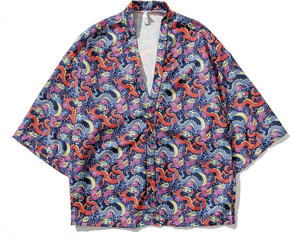 GURUNVANI Mens Short Sleeve Japanese Harajuku Shirt Summer Jacket Tops Shirts, Red, XX-Large