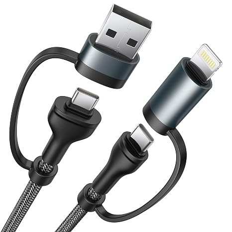 4 in 1 Charging Cable 6.6FT, 60W USB C to Lightning Cable, USB A/C to C/Lightning Multi Charging Cable Fast Charging for iPhone 17Air 16 15 14 13 12 Pro Max/MacBook Pro/iPad/Samsung S25 S24/ Switch 2
