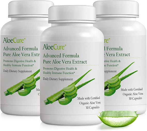 AloeCure Aloe Vera Capsules for Gut Health & Digestive Comfort 30ct x 3btl