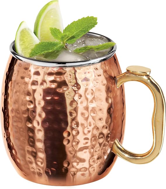 Oggi Moscow Hammered Copper Plated Mule Mug with EZ-Grip Handle, 18-Ounce