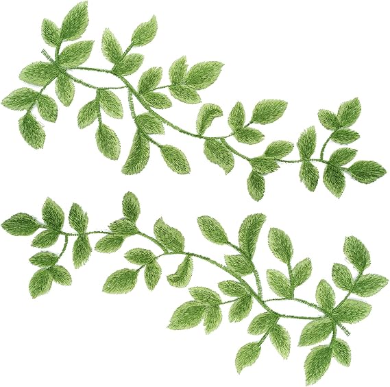 OIIKI 1 Pairs 3D Lace Forest Leaves Vine Patches Decoration, Green Sewing Embroidery Leaf Pattern Appliques, Bohemian Shoulder Collar Embellishment Costume Crafts Trims -2PCS