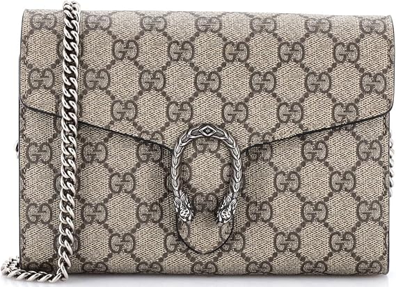 Pre-Loved Dionysus Chain Wallet GG Coated Canvas Small, Brown